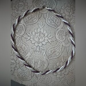 Elegant Purple and White Beaded Necklace